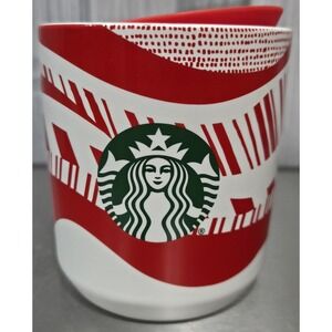 Starbucks Holiday 2021 Ceramic Mug with a lid 8oz Candy Cane Design‎